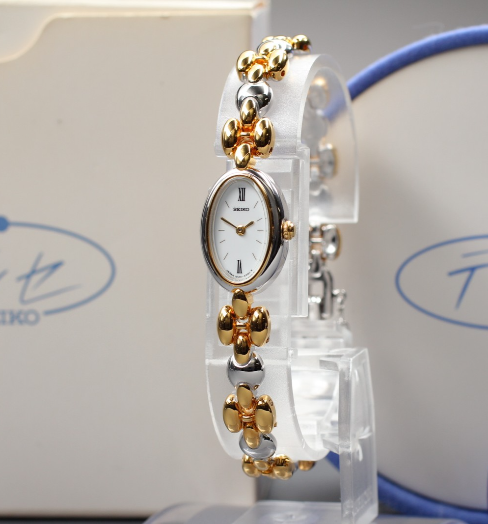 Vintage 1989 [NOS / Box] Seiko Tisse 1E20-6240 Quartz White Roman Dial Women's