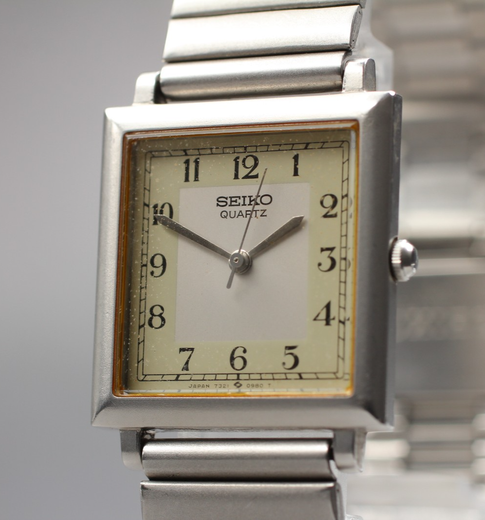 Vintage 1984 [Exc+5] Seiko 7321-5540 24mm Quartz Silver Dial Tank Women's Watch