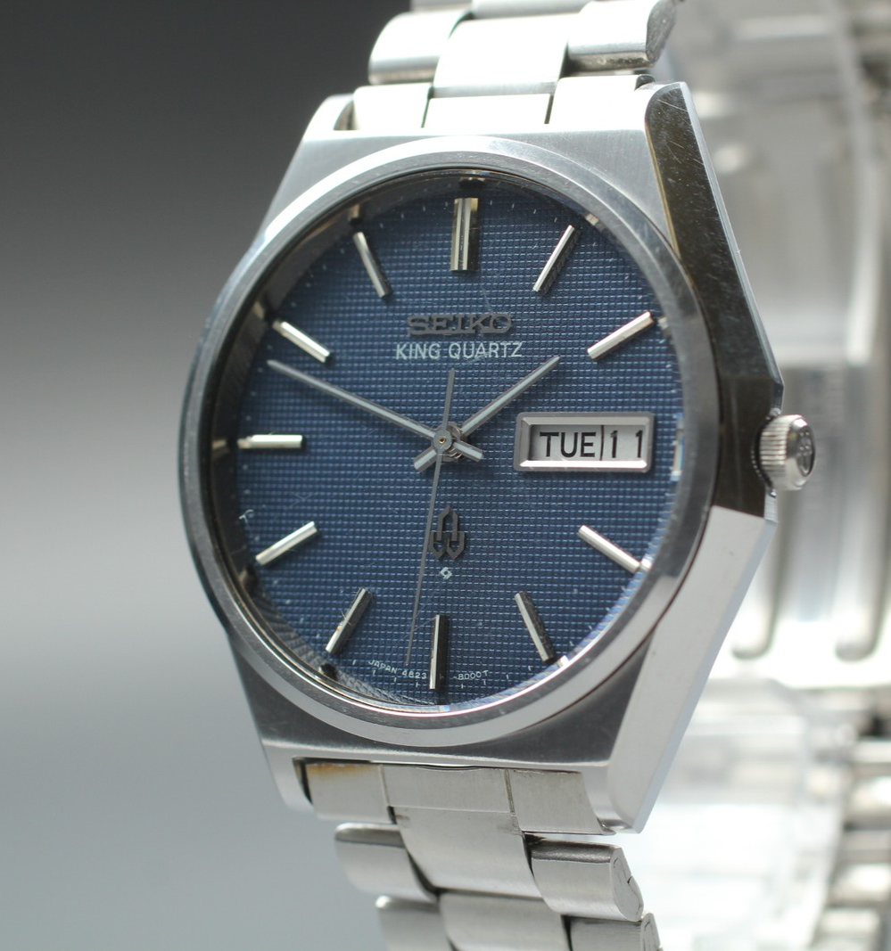 Vintage 1976 [Exc+5] Seiko King Quartz 4823-8050 36mm Dark Blue Dial Date Men's