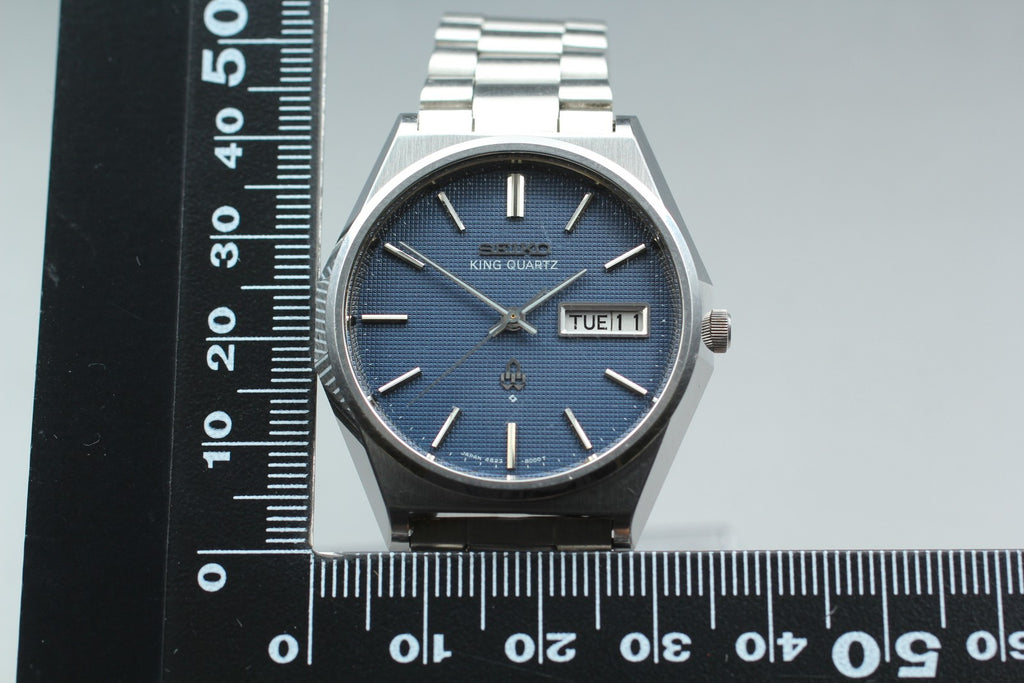 Vintage 1976 [Exc+5] Seiko King Quartz 4823-8050 36mm Dark Blue Dial Date Men's