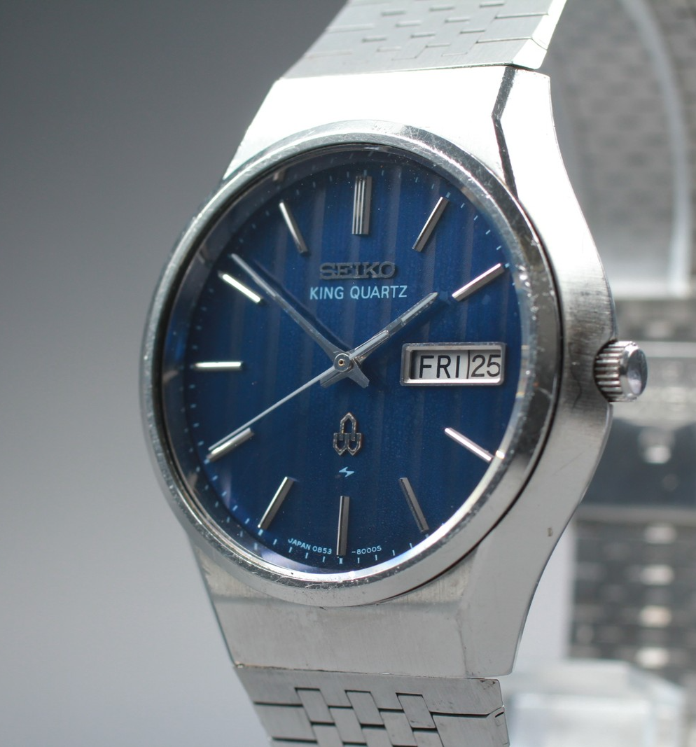 Vintage 1976 [Exc+5] Seiko King Quartz 0853-8005 37mm Blue Dial Men's From JAPAN