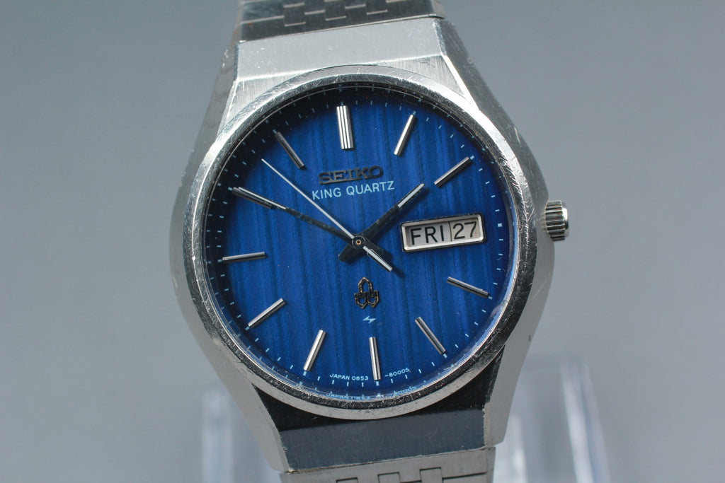 Vintage 1976 [Exc+5] Seiko King Quartz 0853-8005 37mm Blue Dial Men's From JAPAN