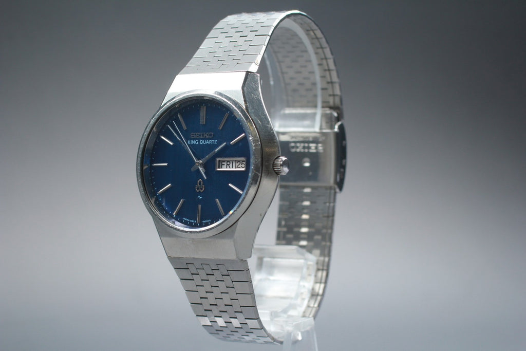 Vintage 1976 [Exc+5] Seiko King Quartz 0853-8005 37mm Blue Dial Men's From JAPAN