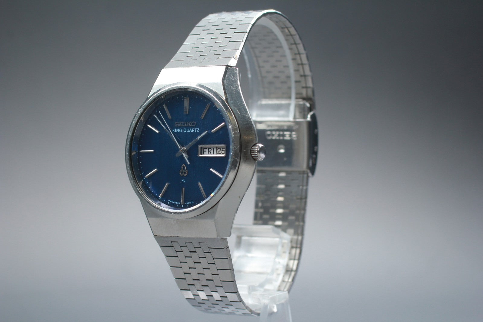 Vintage 1976 [Exc+5] Seiko King Quartz 0853-8005 37mm Blue Dial Men's From JAPAN