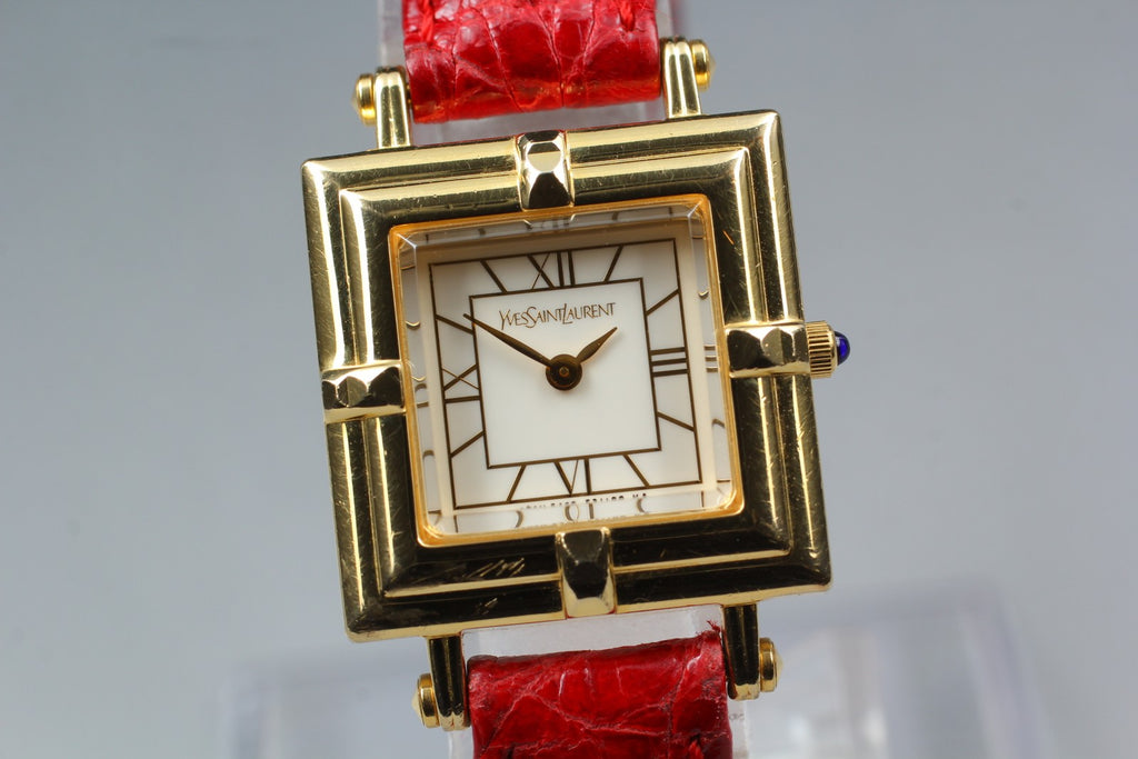 Exc+5 Vintage Yves Saint Laurent 5420-F46657 White Roman Dial Quartz Women's