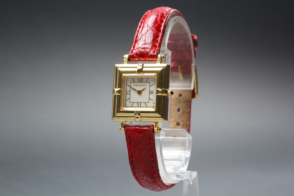 Exc+5 Vintage Yves Saint Laurent 5420-F46657 White Roman Dial Quartz Women's