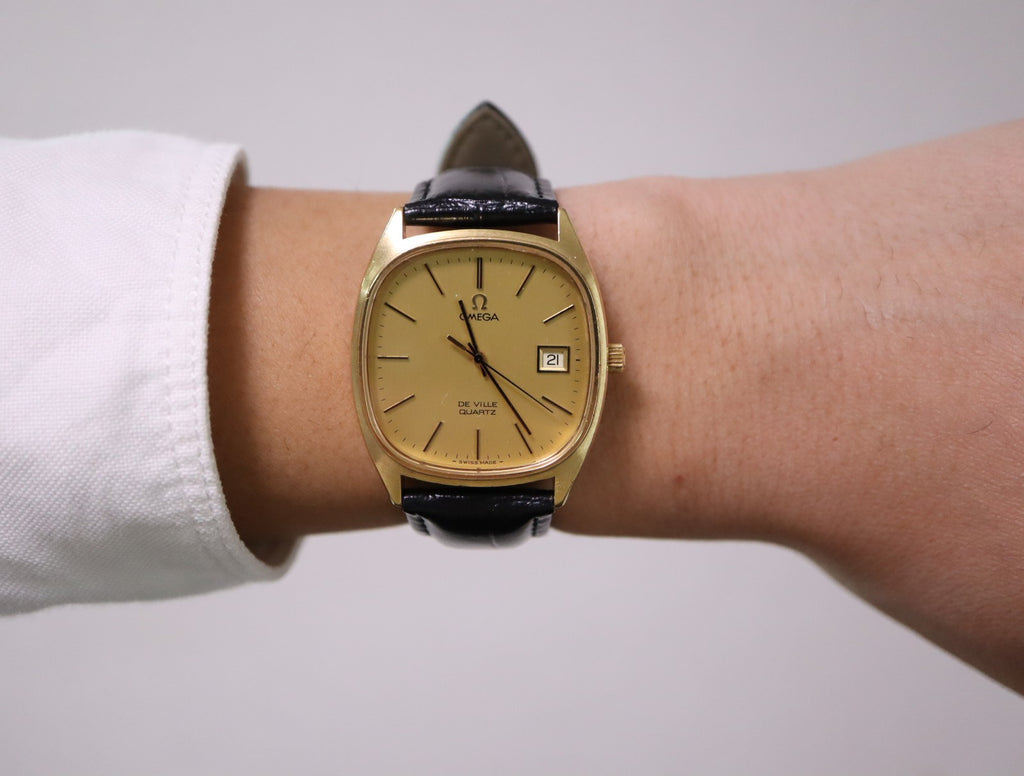 Vintage 1979 [Near MINT] Omega De Ville 192.0034 34mm Quartz Gold Dial Men's