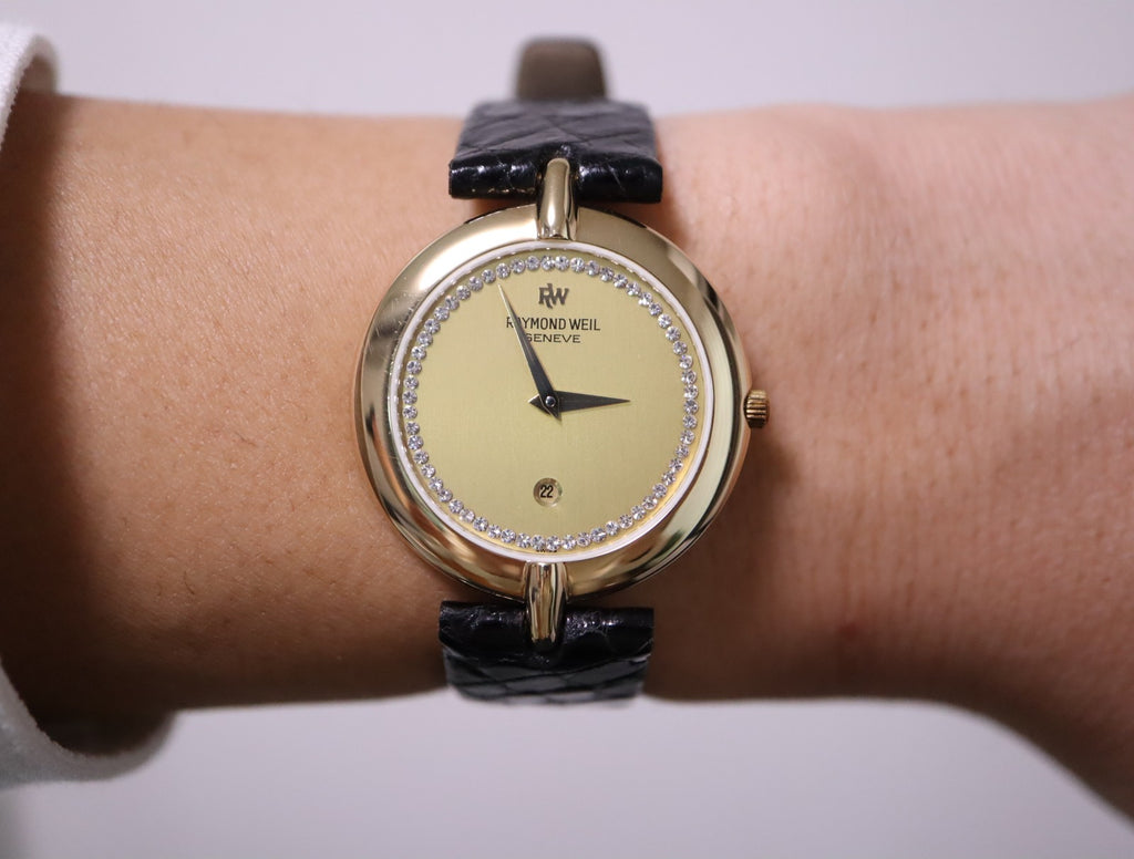 Near MINT Vintage Raymond Weil Geneve 5350 30mm Quartz Gold Dial Unisex Watch