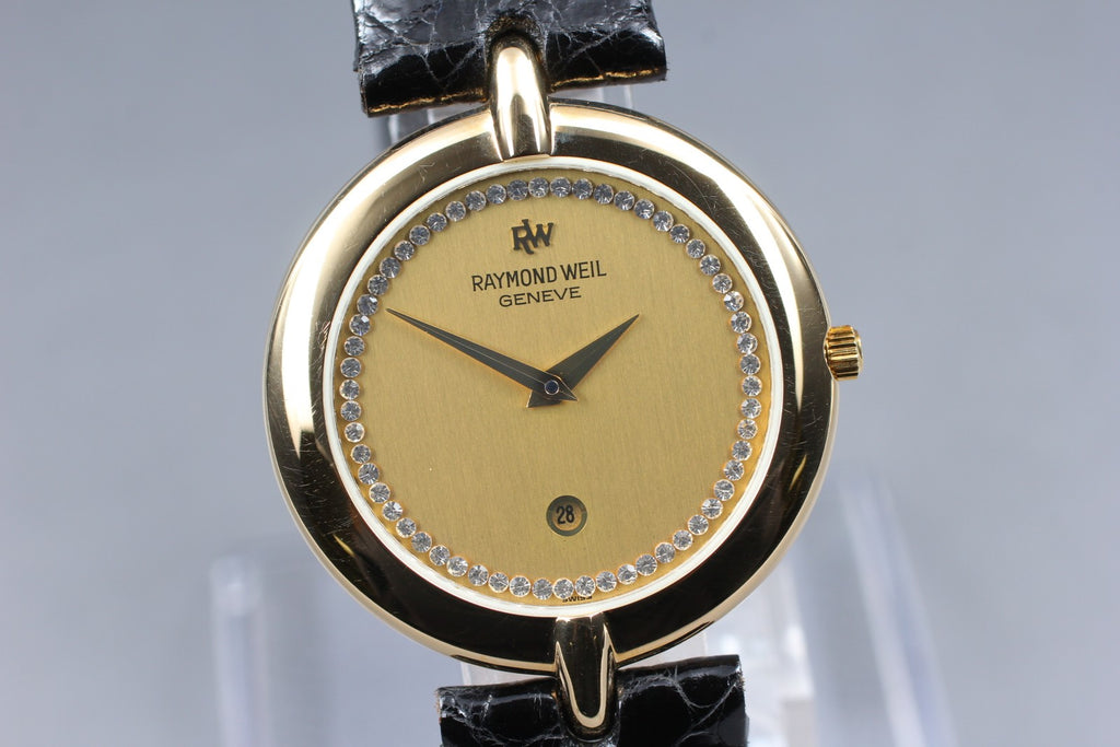 Near MINT Vintage Raymond Weil Geneve 5350 30mm Quartz Gold Dial Unisex Watch