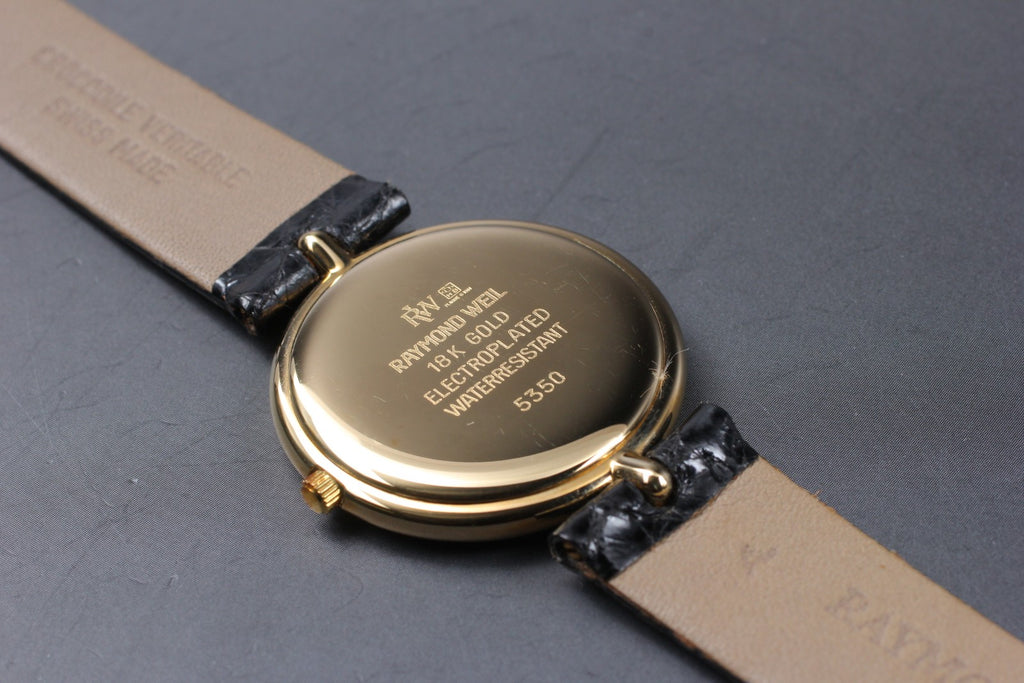 Near MINT Vintage Raymond Weil Geneve 5350 30mm Quartz Gold Dial Unisex Watch