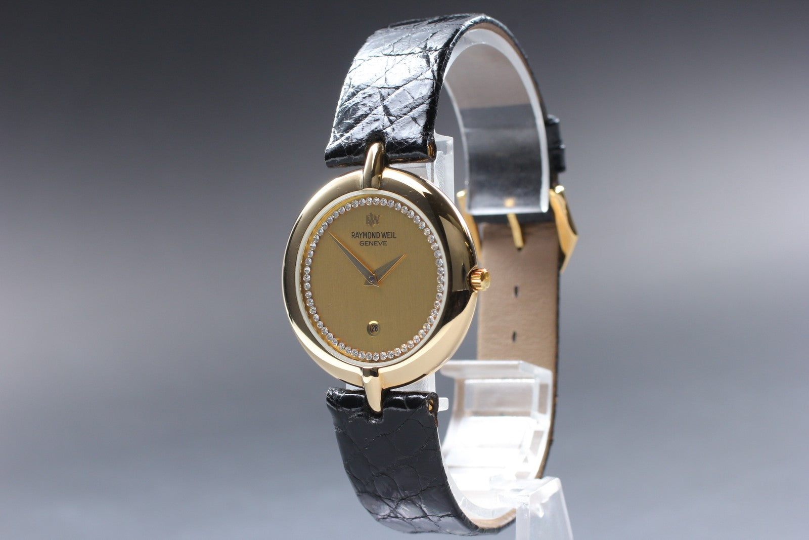 Near MINT Vintage Raymond Weil Geneve 5350 30mm Quartz Gold Dial Unisex Watch