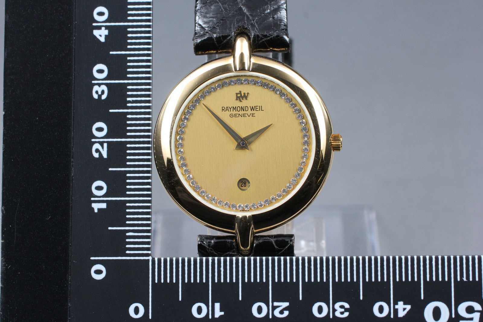 Near MINT Vintage Raymond Weil Geneve 5350 30mm Quartz Gold Dial Unisex Watch