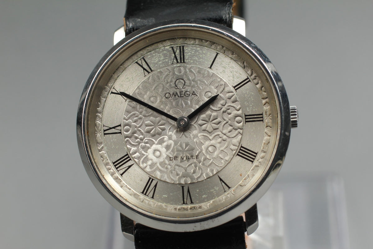 Vintage 1971 [Near MINT] Omega De Ville 111.0107 Manual Silver Floral Dial Men's