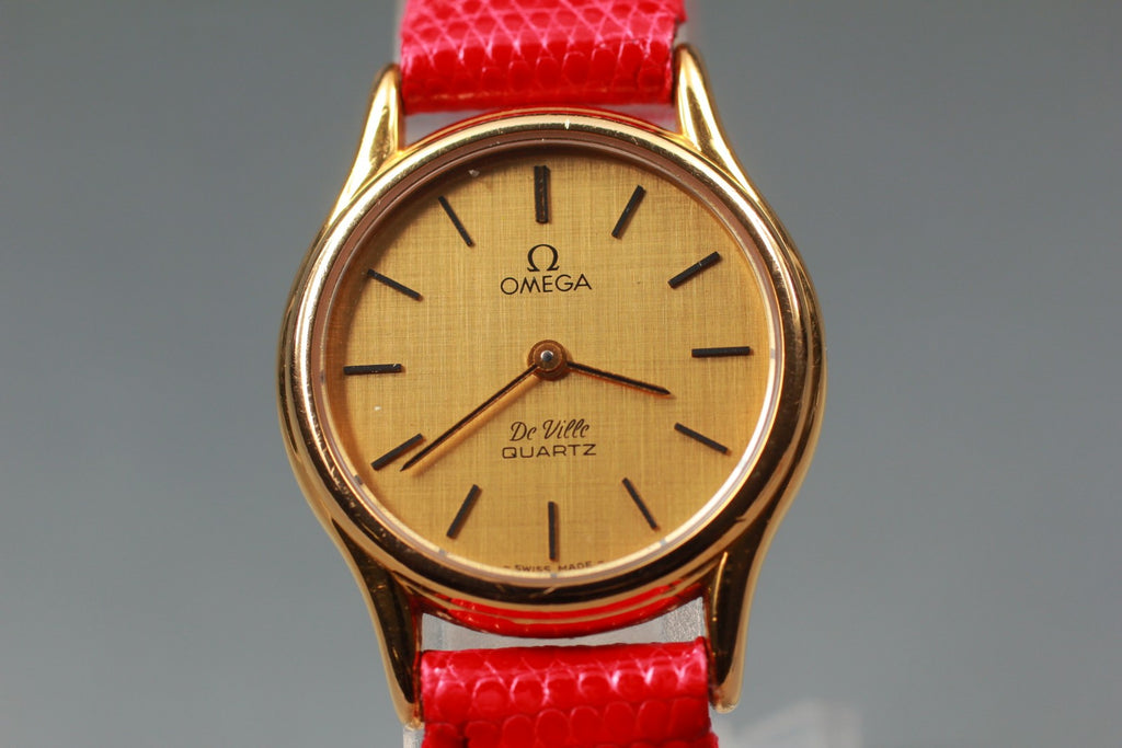 Vintage 1980 [Near MINT] Omega De Ville 591.0094 24mm Quartz Gold Dial Women's