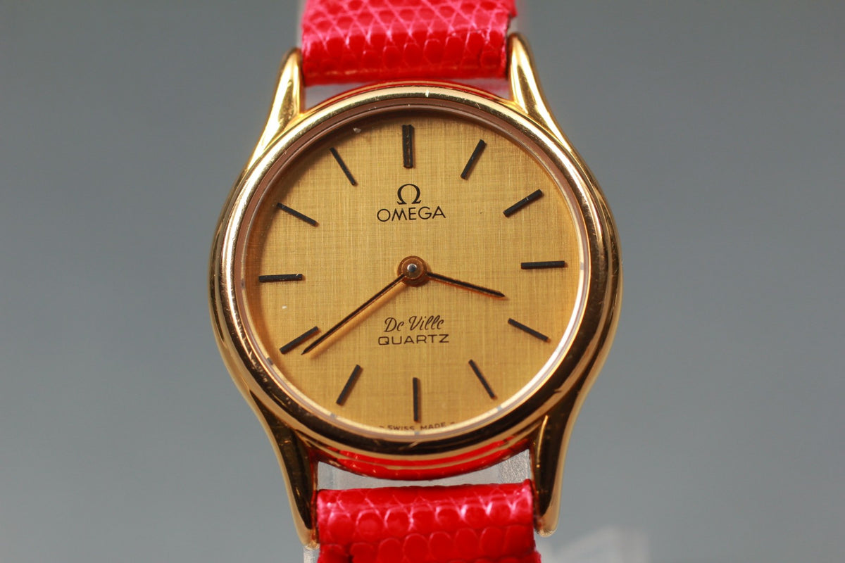 Vintage 1980 [Near MINT] Omega De Ville 591.0094 24mm Quartz Gold Dial Women's