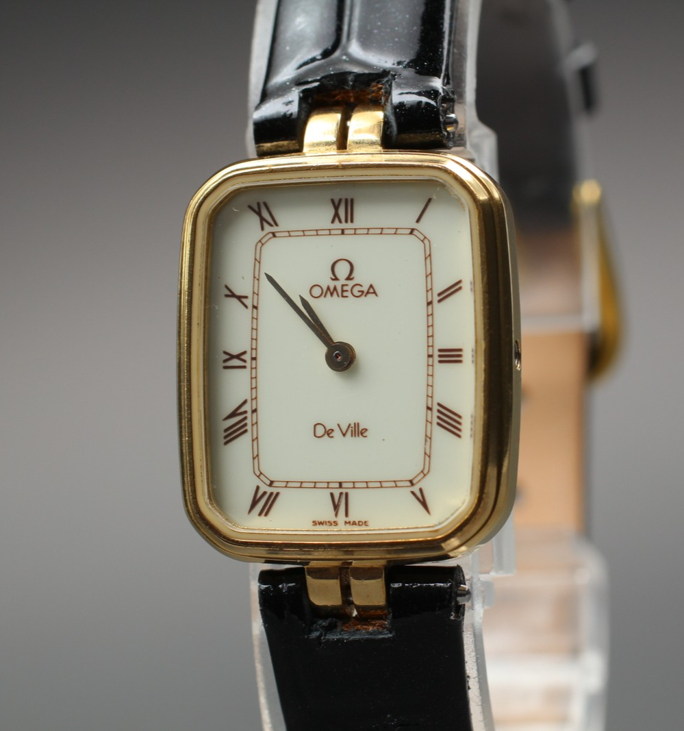 Vintage 1982 [Exc+5] Omega De Ville 595.0040 19mm Quartz Roman Dial Women's