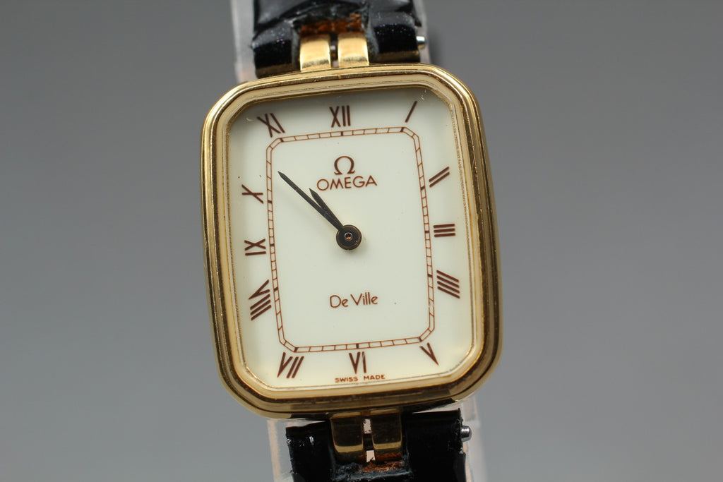 Vintage 1982 [Exc+5] Omega De Ville 595.0040 19mm Quartz Roman Dial Women's