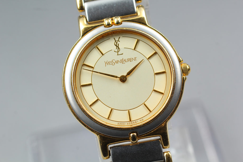 Near MINT Vintage Yves Saint Laurent 2200-228481 23mm Quartz Gold Dial Women's