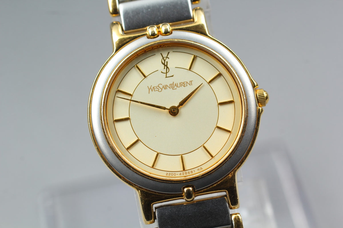 Near MINT Vintage Yves Saint Laurent 2200-228481 23mm Quartz Gold Dial Women's