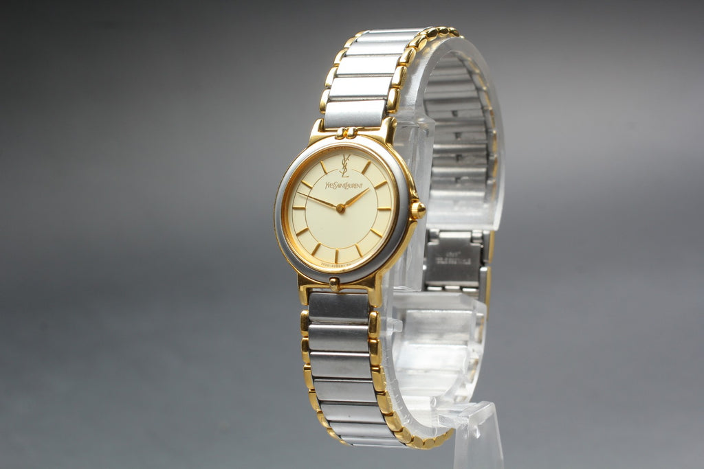 Near MINT Vintage Yves Saint Laurent 2200-228481 23mm Quartz Gold Dial Women's
