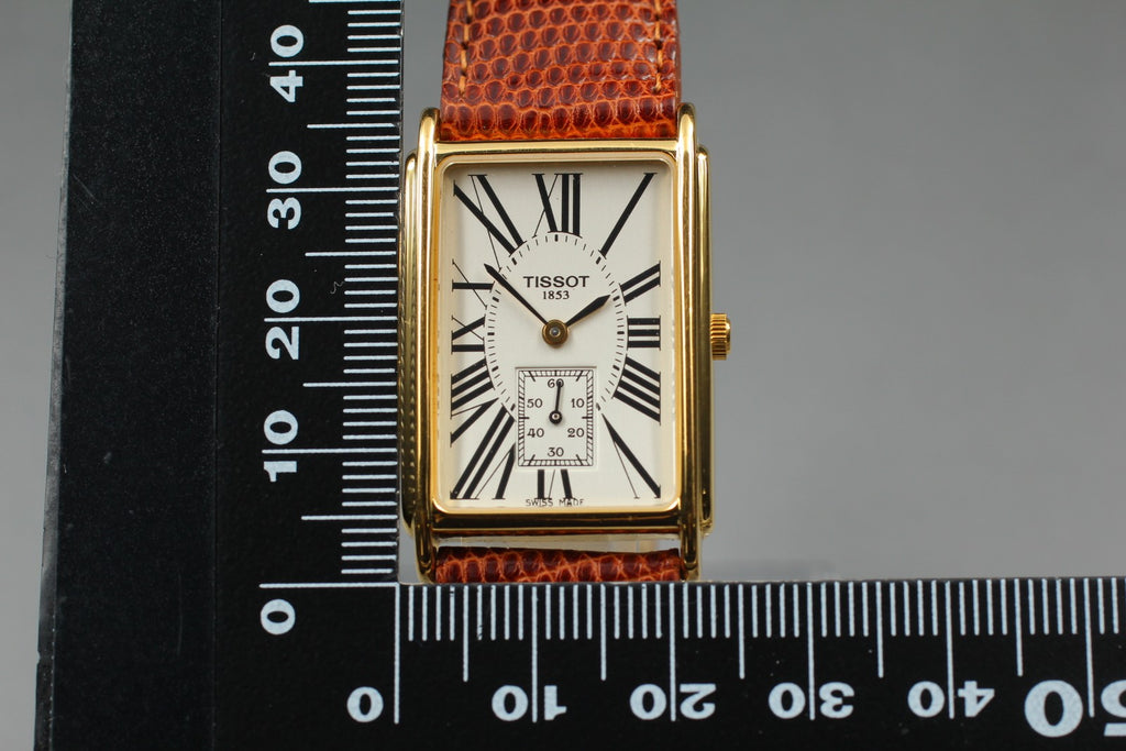 Near MINT Tissot A282K 23mm Quartz Small Second White Roman Dial Tank Unisex