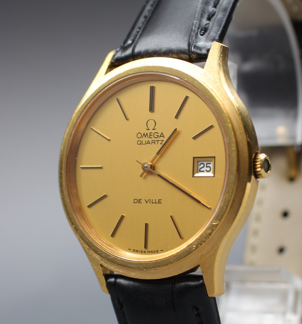 Vintage 1973 [Near MINT] Omega De Ville 192.0027 35mm Quartz Gold Dial Men's