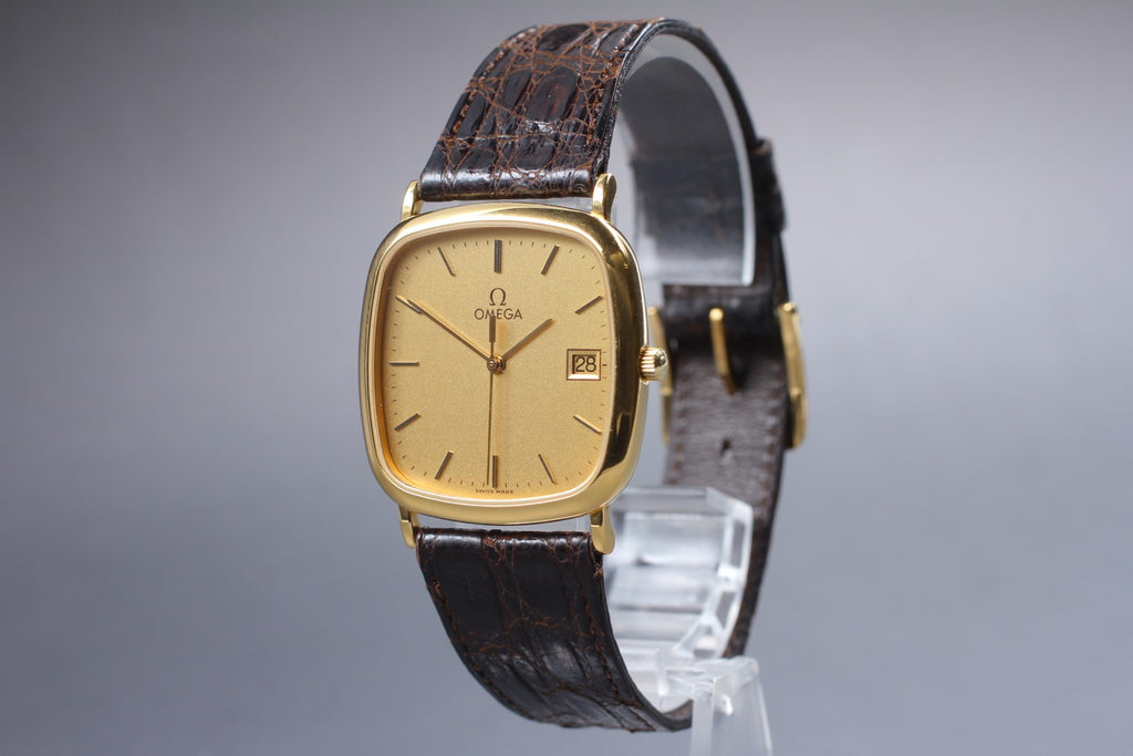Vintage 1986 [Near MINT] Omega De Ville 196.0317 30mm Quartz Gold Dial Men's