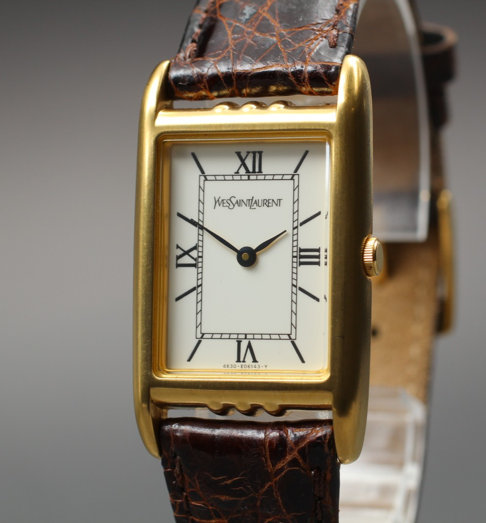 Near MINT Vintage Yves Saint Laurent 4625 23mm Quartz White Roman Tank Unisex