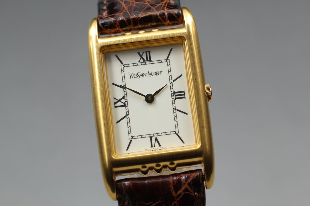 Near MINT Vintage Yves Saint Laurent 4625 23mm Quartz White Roman Tank Unisex
