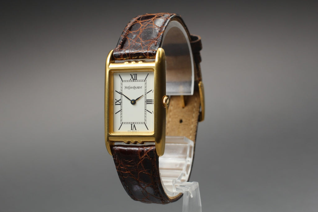 Near MINT Vintage Yves Saint Laurent 4625 23mm Quartz White Roman Tank Unisex