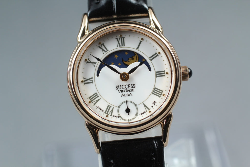 Vintage 1989 [Near MINT] Seiko Alba V806-0090 22mm Quartz Sun & Moon Roman Women