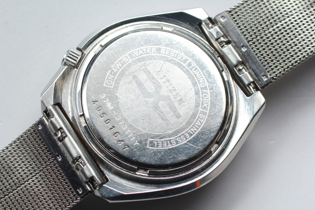 Exc+5 / Box Citizen Tuning Fork Hisonic 3711 Sweep Second Silver Quartz Men's