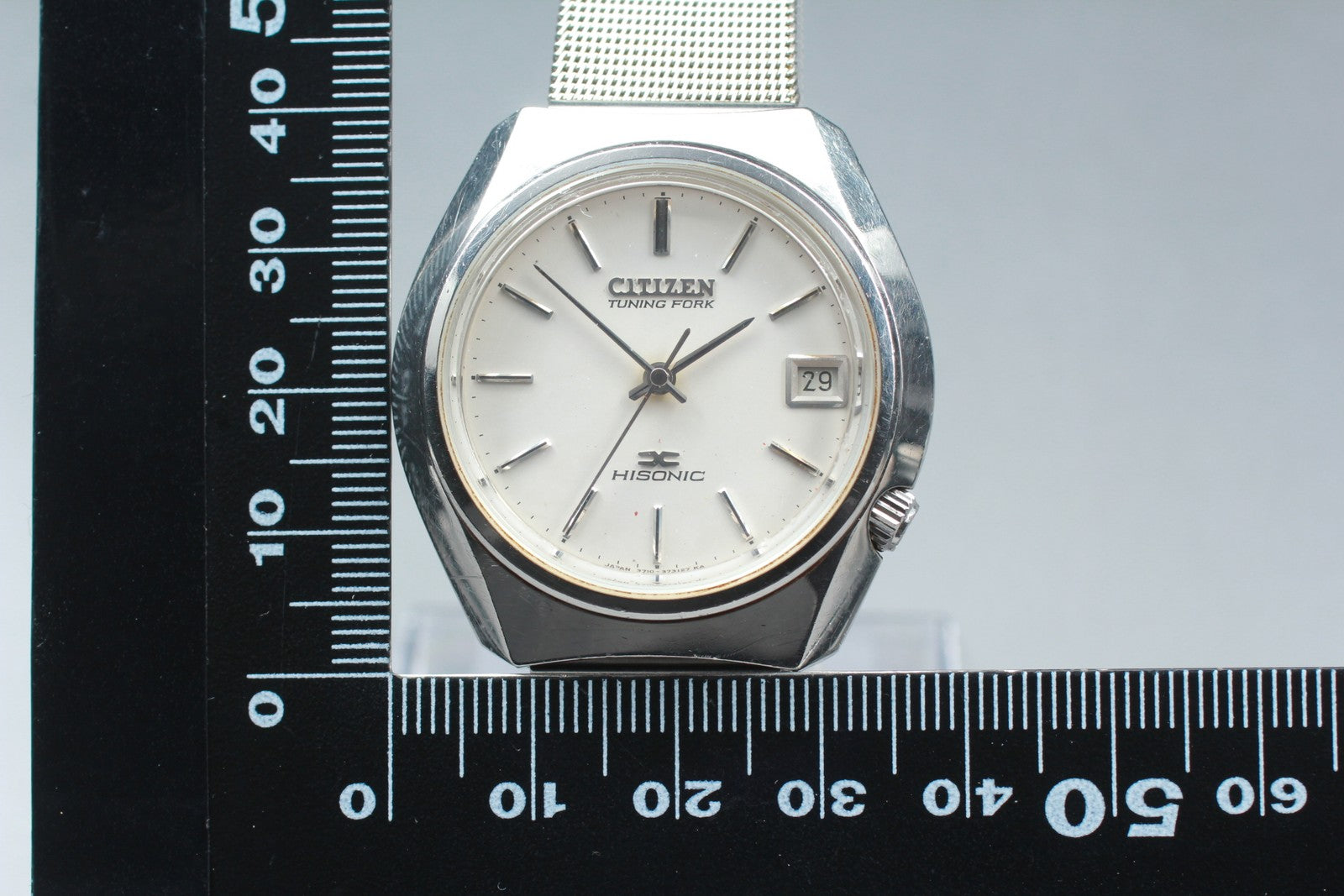 Exc+5 / Box Citizen Tuning Fork Hisonic 3711 Sweep Second Silver Quartz Men's