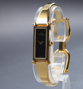 Near MINT Vintage Gucci 1500 12mm Quartz Black Dial Gold Women's From JAPAN