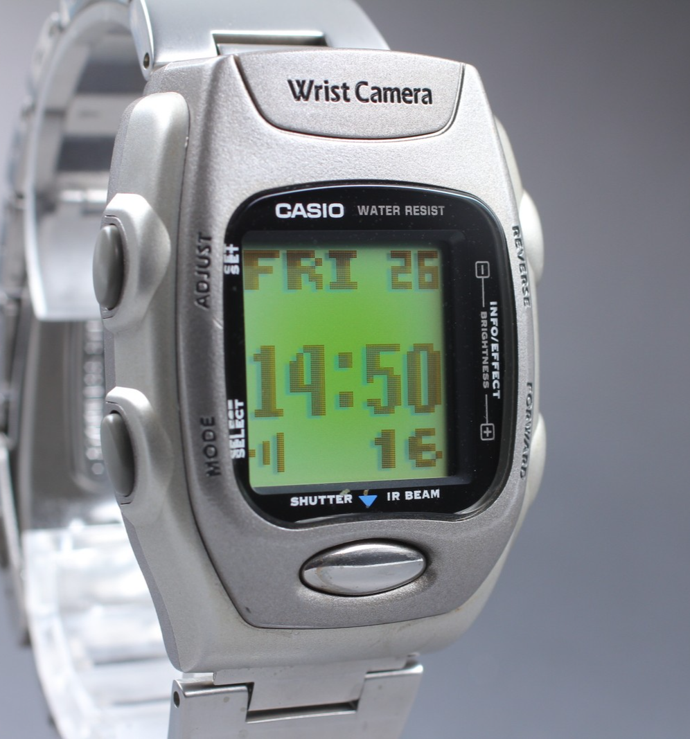 Tested [Near MINT] Vintage Casio Wrist Camera WQV-2 39mm Quartz Silver Men's