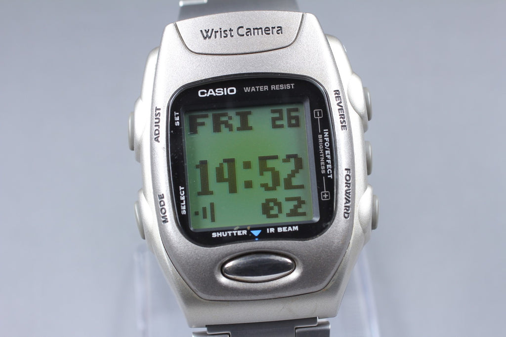 Tested [Near MINT] Vintage Casio Wrist Camera WQV-2 39mm Quartz Silver Men's