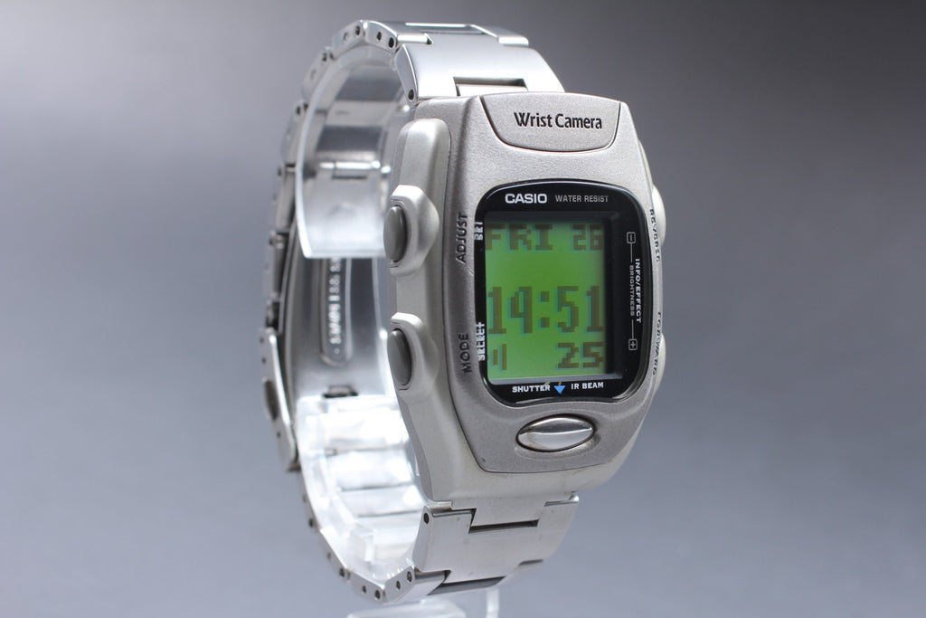 Tested [Near MINT] Vintage Casio Wrist Camera WQV-2 39mm Quartz Silver Men's