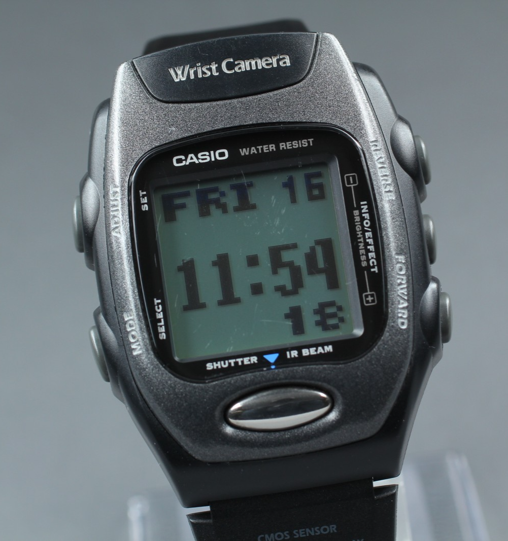 Tested [Near MINT] Vintage Casio Wrist Camera WQV-2 39mm Quartz Black Gray Men's