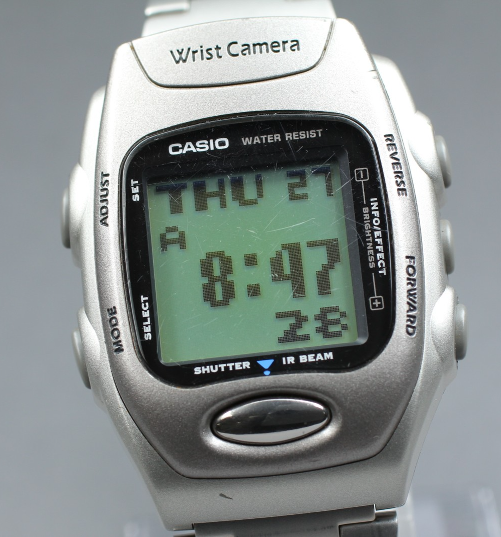Tested [Exc+5] Vintage Casio Wrist Camera WQV-2 39mm Quartz Silver Gray Men's