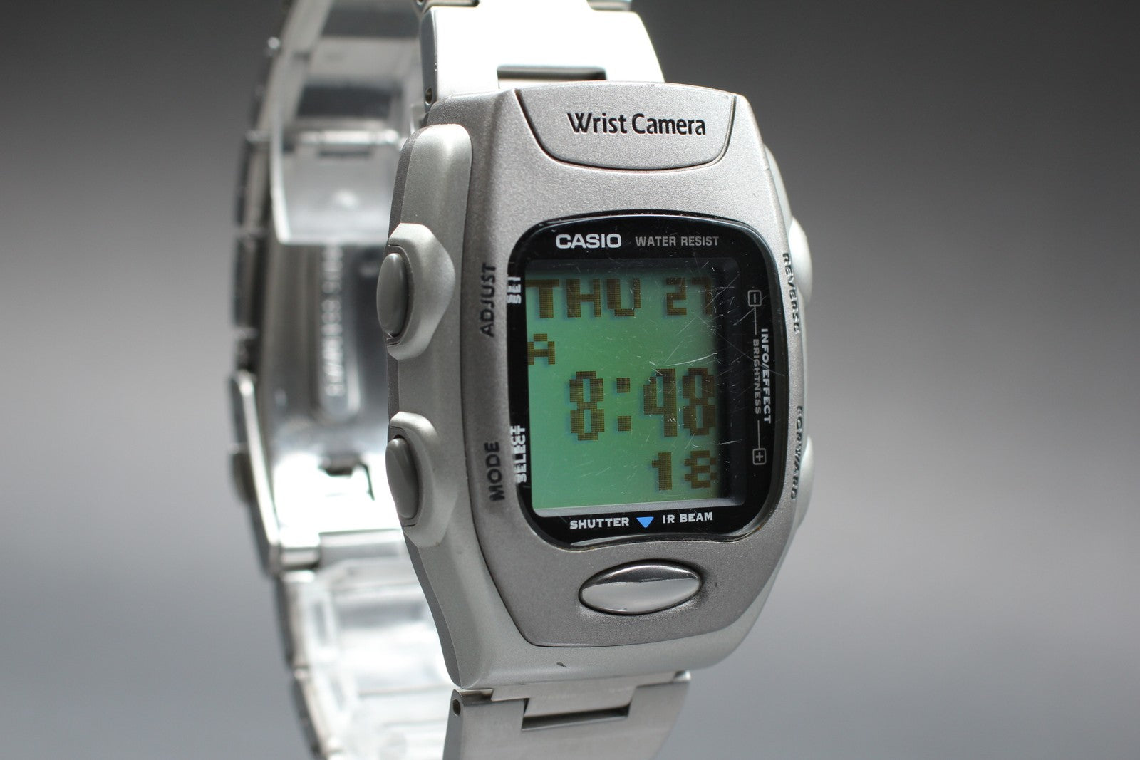 Tested [Exc+5] Vintage Casio Wrist Camera WQV-2 39mm Quartz Silver Gray Men's