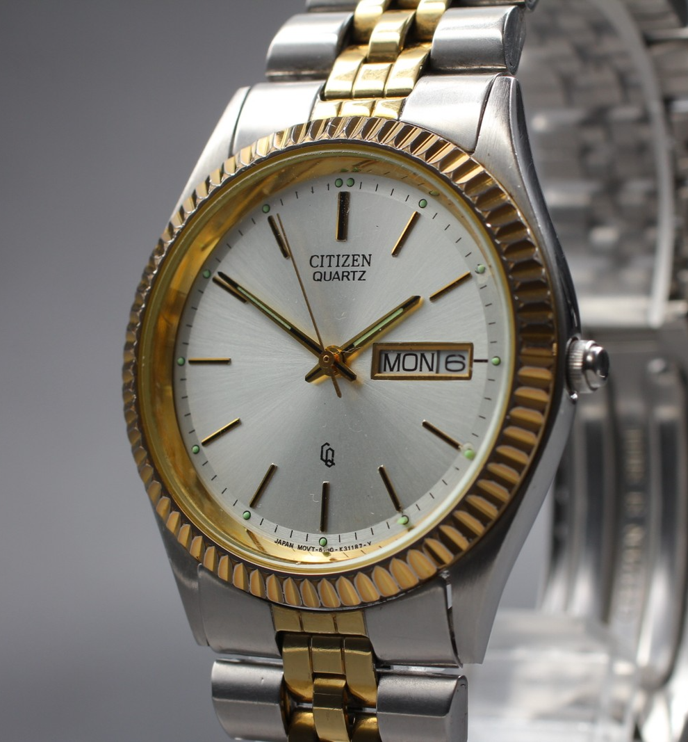 Exc+5 Vintage Citizen CQ President 6100-S96389 36mm Quartz Silver Dial Men's