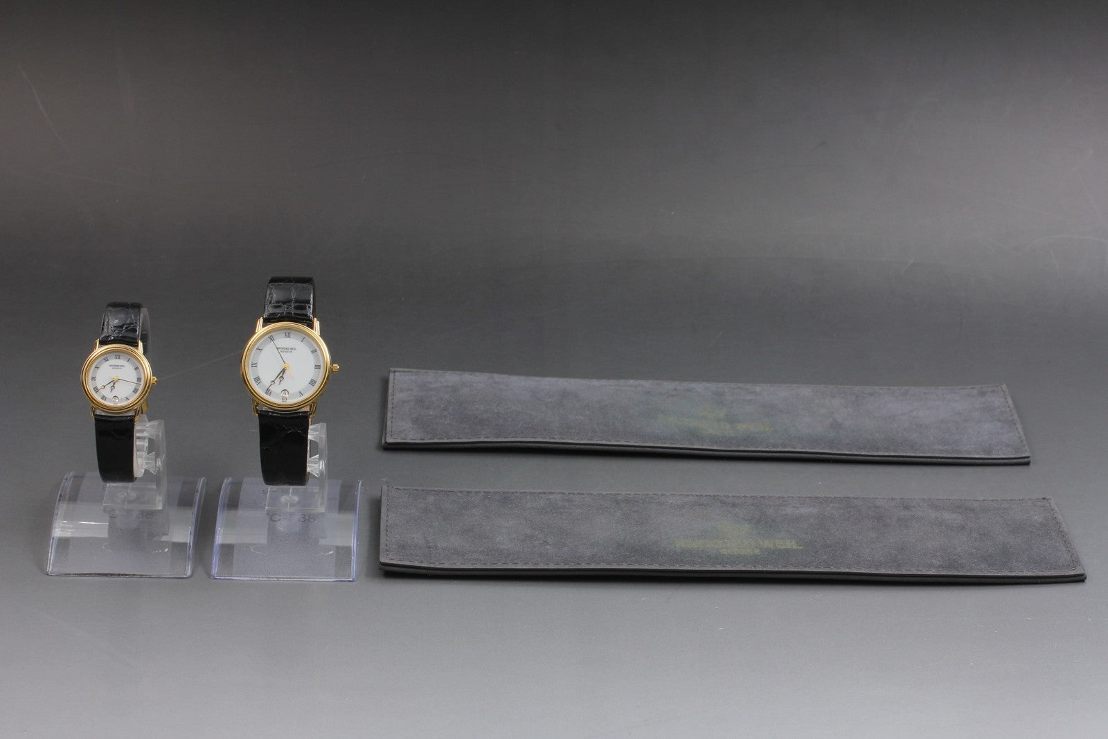 Exc+5 Vintage Raymond Weil Geneve 5532 & 5332 Quartz White Roman Dial Pair Watch