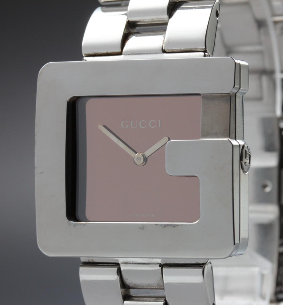 Near MINT Vintage Gucci 3600M 32mm G Face Quartz Black Dial Silver Men's Watch