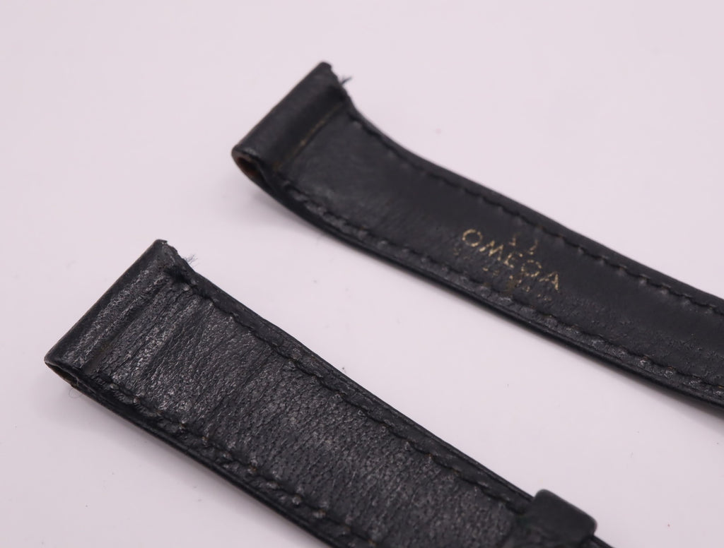 Near MINT Omega Vintage Genuine Black Leather Strap 14mm Silver Buckle Women's