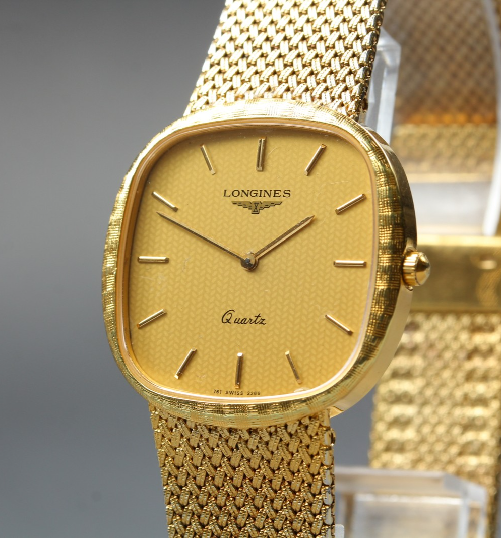 Near MINT Vintage Longines 761 3266 30mm Quartz L.761.2 Gold Dial Men's Watch