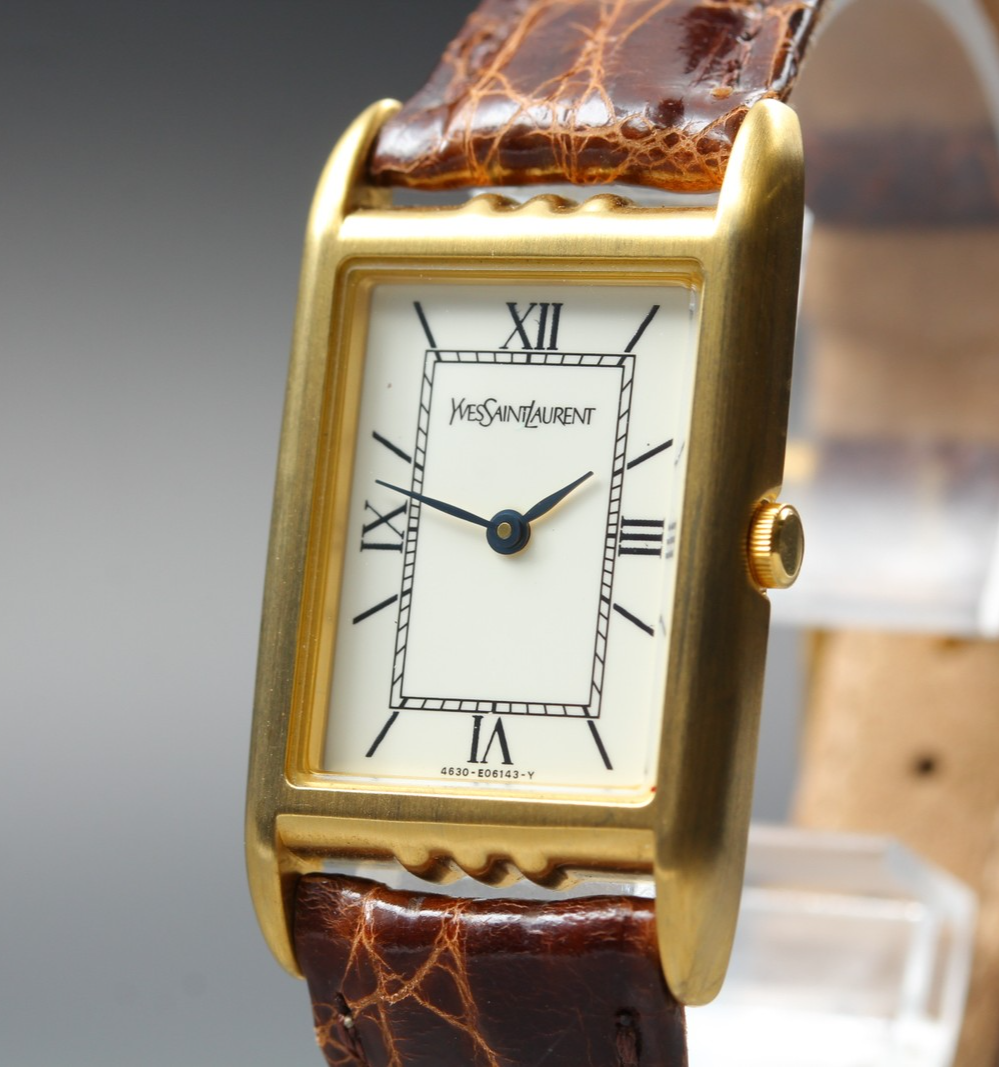 Near MINT Vintage Yves Saint Laurent 4625-E68176 23mm Quartz Roman Tank Unisex