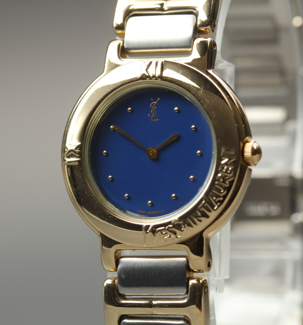 Near MINT Vintage Yves Saint Laurent 2200-229789 24mm Quartz Blue Dial Women's