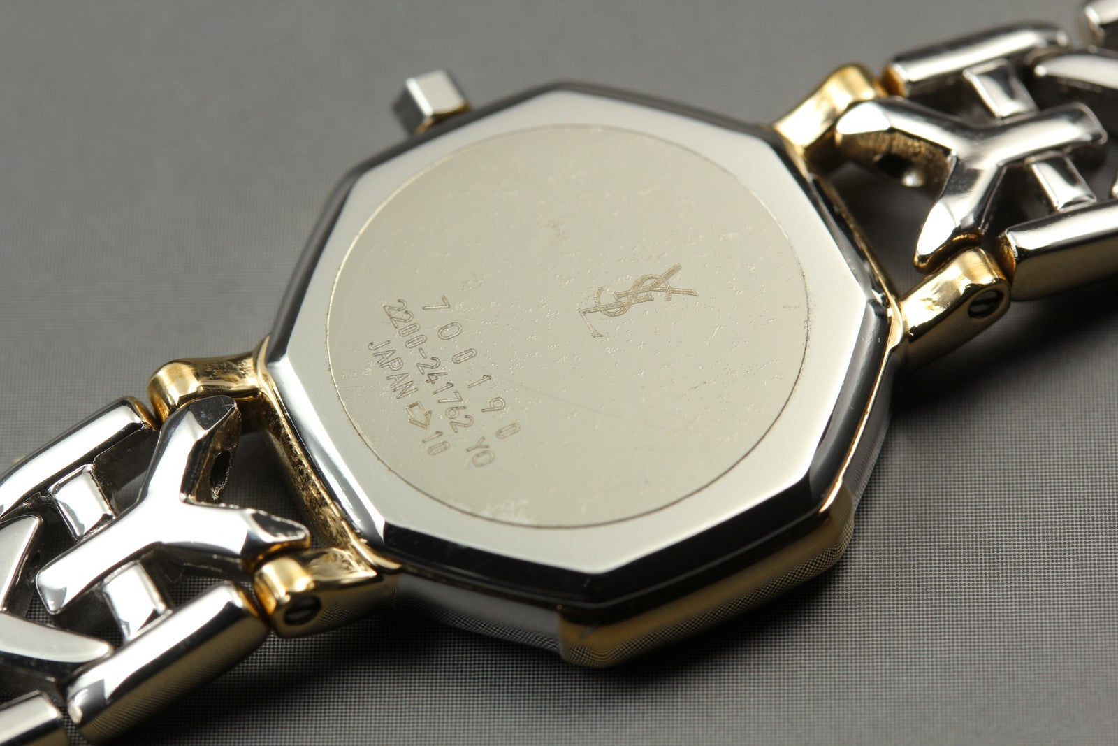 Vintage Yves Saint Laurent 2200-241762 Quartz 23mm Gold Dial Octagon Women's