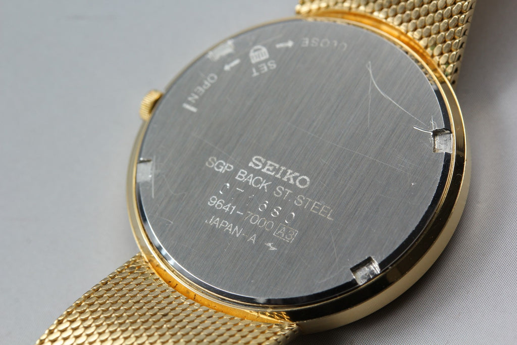 1980 Near MINT / Box SEIKO Dolce Twin Quartz 32mm 9641-7000 Gold Men's Vintage