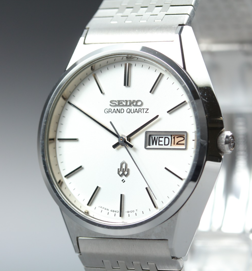 1977 Near MINT SEIKO Grand Quartz 35mm 4843-8110 Silver Dial Men's Vintage JAPAN